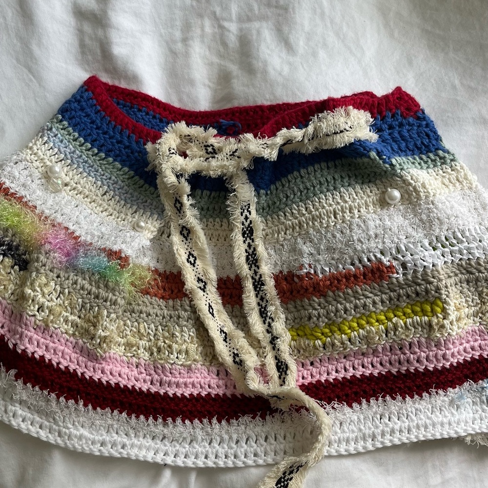 Free People Multicolor Crochet A-Line Skirt